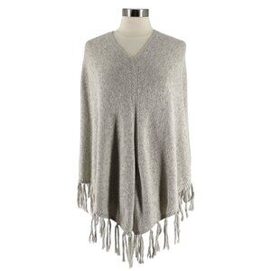 NWT Banana Republic Grey Melange Sweater Knit Poncho V-Neck Popover Fringed XS/S